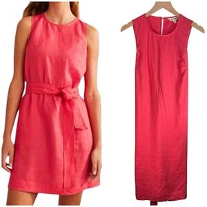 Boden Dress Coral Linen Dress US Size 4 Long Sleeveless Summer Tall Dress Belted